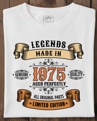 White t-shirt with text design on a wooden surface