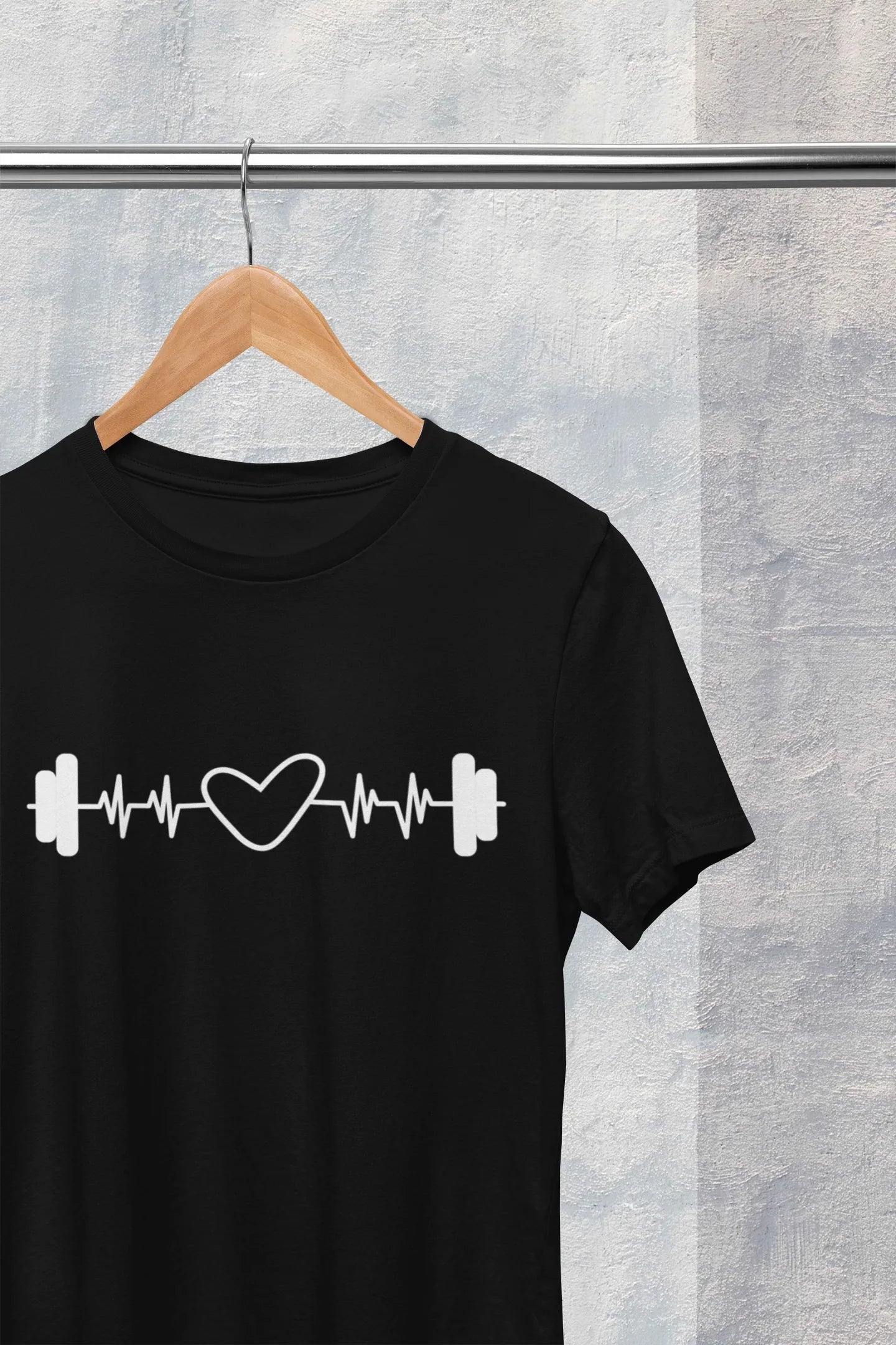 Dumbbell Heartbeat T-Shirt for Fitness Enthusiasts - Cotton Canvas