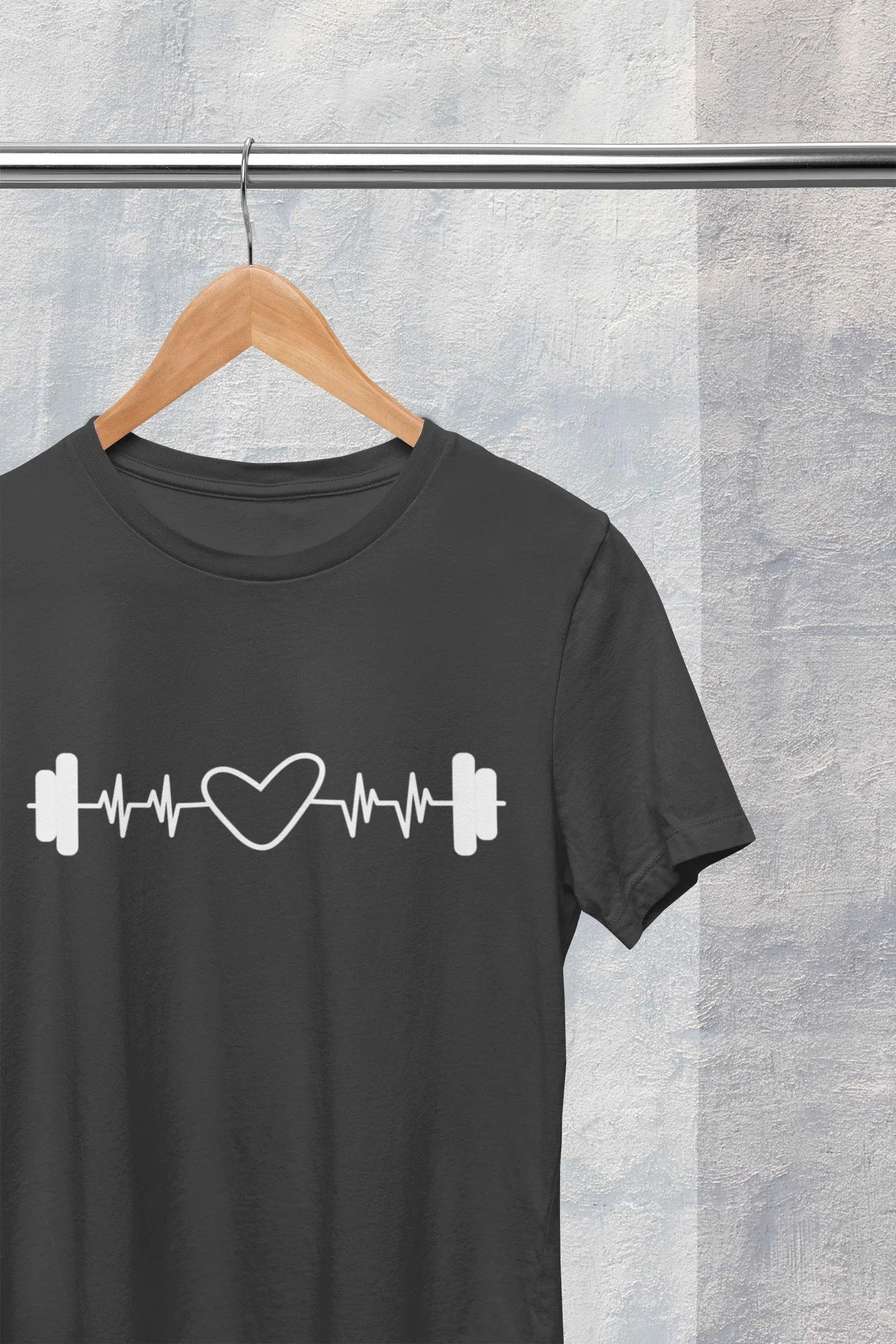 Dumbbell Heartbeat T-Shirt for Fitness Enthusiasts - Cotton Canvas