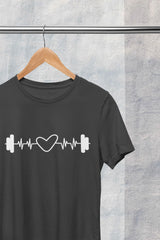 Dumbbell Heartbeat T-Shirt for Fitness Enthusiasts - Cotton Canvas