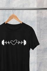 Dumbbell Heartbeat T-Shirt for Fitness Enthusiasts - Cotton Canvas