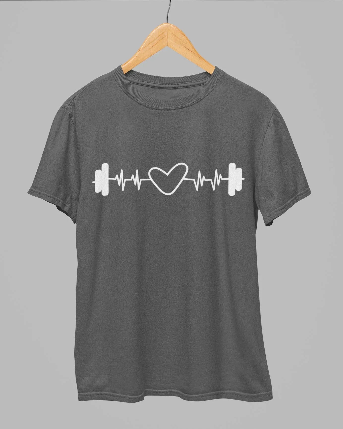 Dumbbell Heartbeat T-Shirt for Fitness Enthusiasts - Cotton Canvas