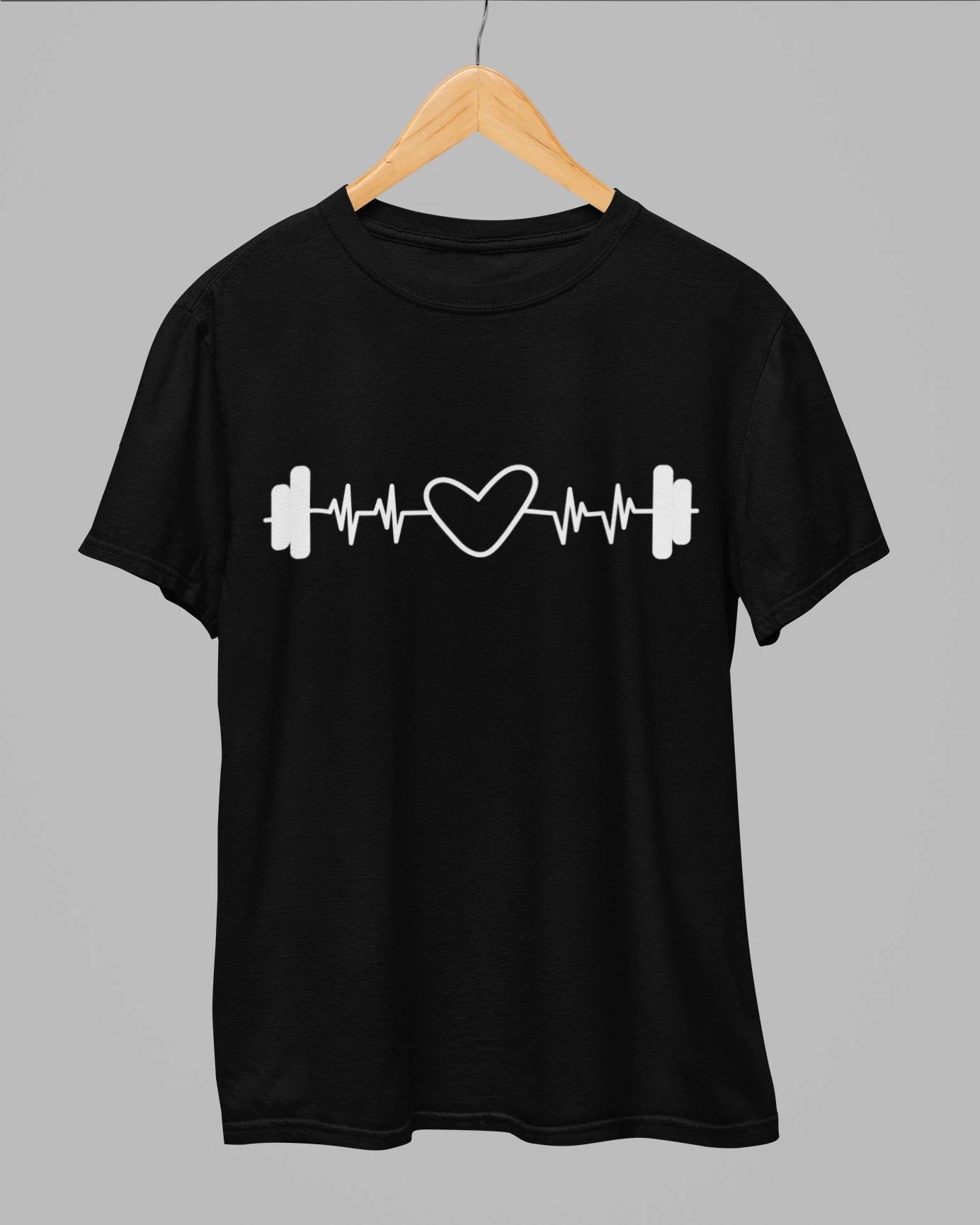 Dumbbell Heartbeat T-Shirt for Fitness Enthusiasts