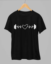 Dumbbell Heartbeat T-Shirt for Fitness Enthusiasts - Cotton Canvas
