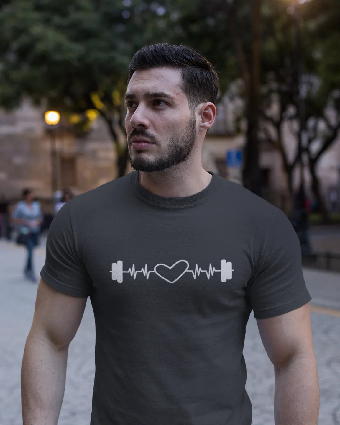 Dumbbell Heartbeat T-Shirt for Fitness Enthusiasts - Cotton Canvas