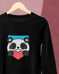 Women's Full Sleeve T-Shirt: Panda Love You - Cotton Canvas