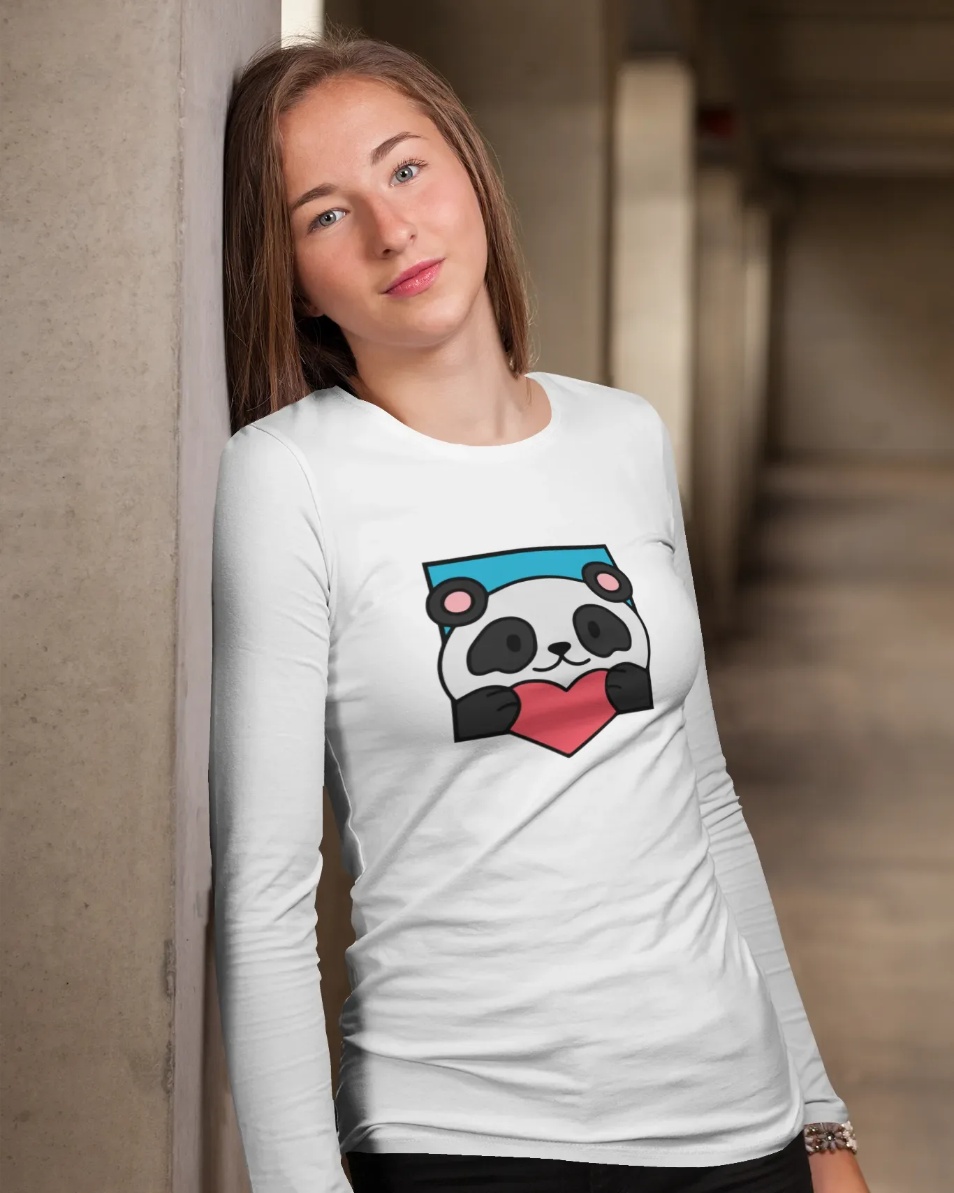 Women's Full Sleeve T-Shirt: Panda Love You - Cotton Canvas