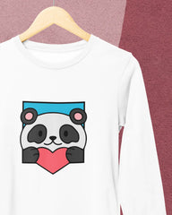 Women's Full Sleeve T-Shirt: Panda Love You - Cotton Canvas