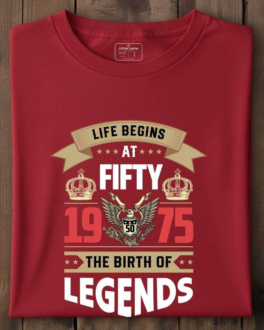 Red t-shirt with birthday design on a wooden surface