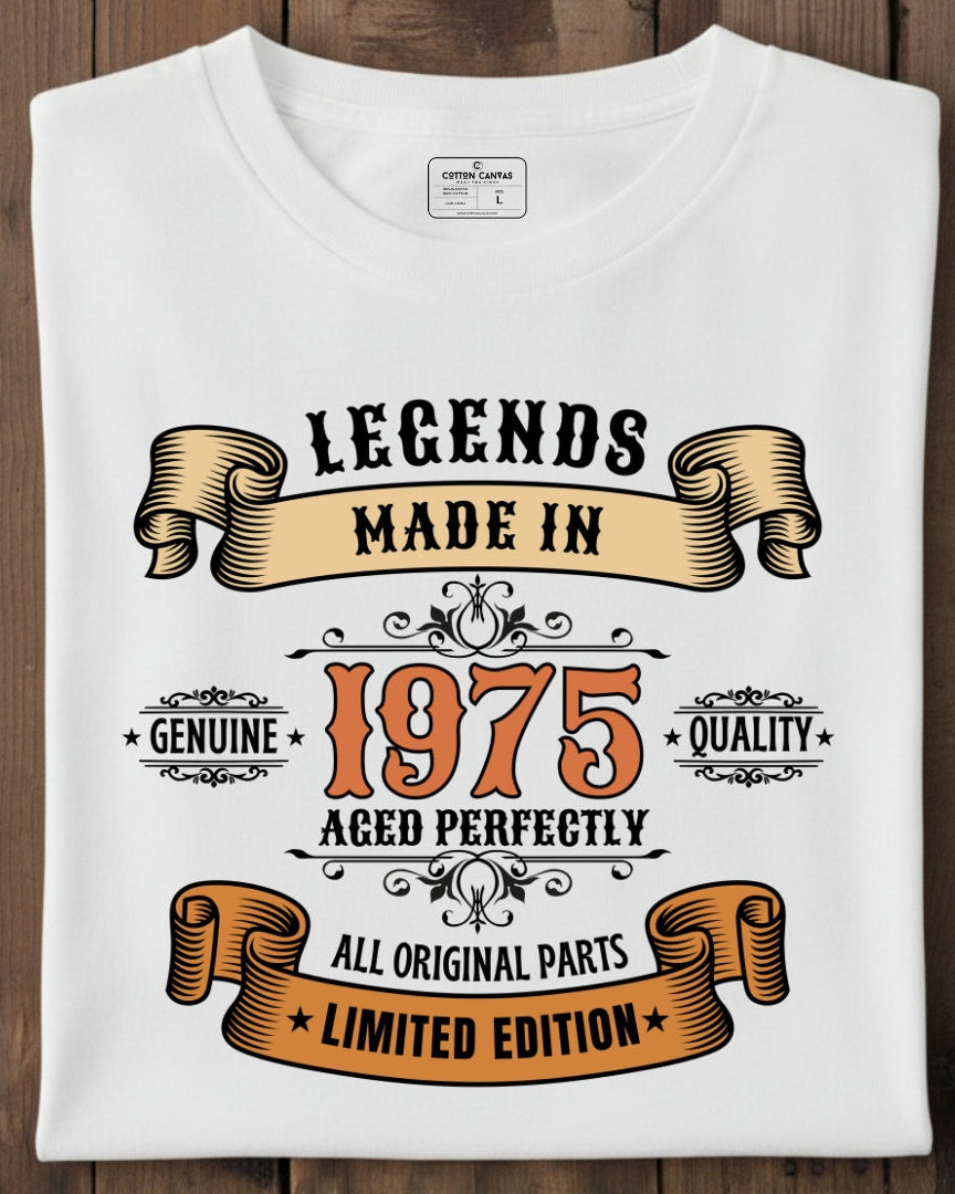 White t-shirt with text design on a wooden surface