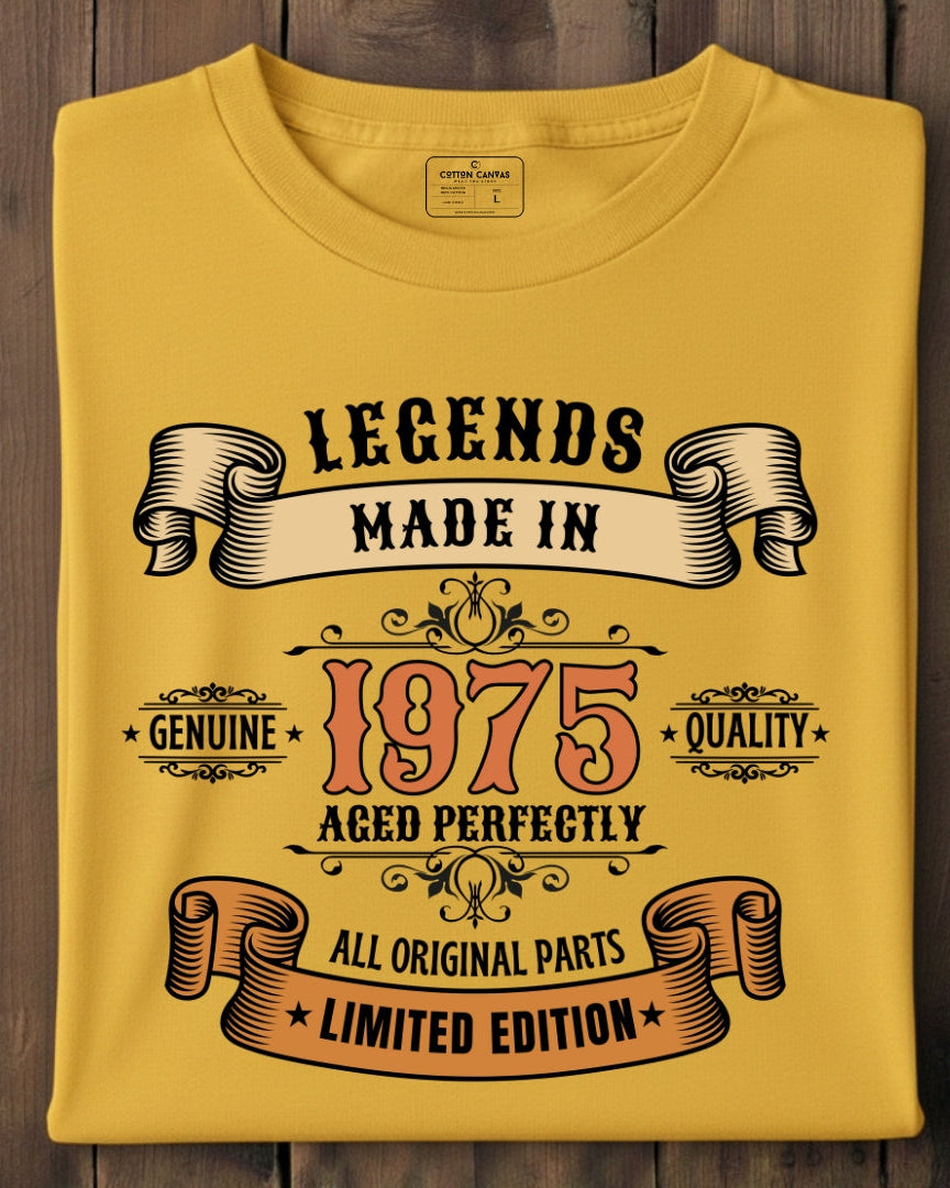 Yellow t-shirt with text design on a wooden surface