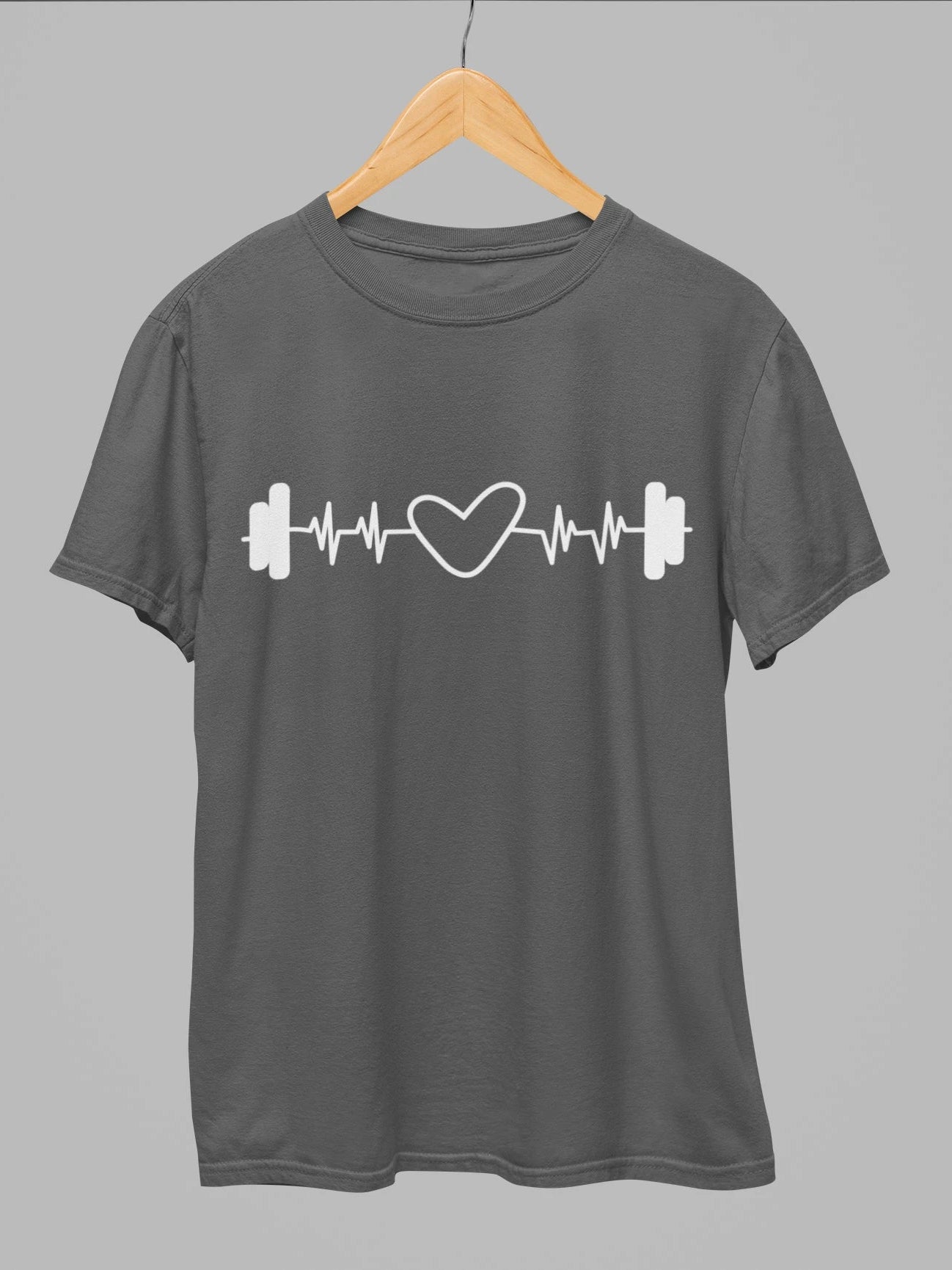 Dumbbell Heartbeat T-Shirt for Fitness Enthusiasts