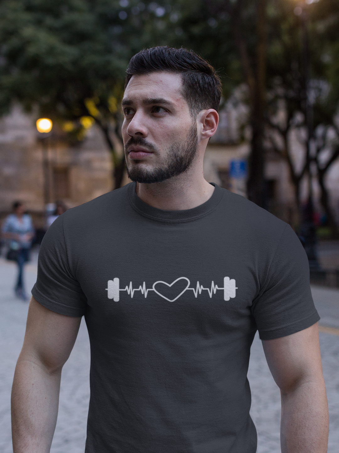 Dumbbell Heartbeat T-Shirt for Fitness Enthusiasts