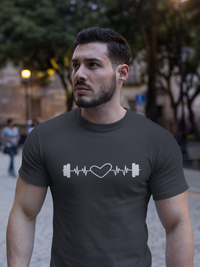 Dumbbell Heartbeat T-Shirt for Fitness Enthusiasts