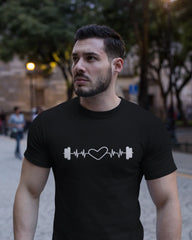 Dumbbell Heartbeat T-Shirt for Fitness Enthusiasts - Cotton Canvas