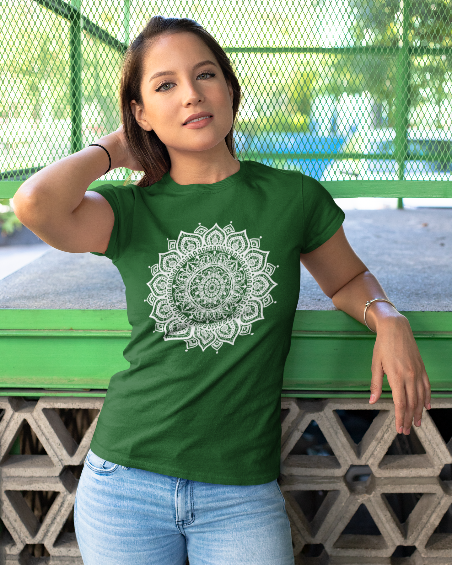 Mandala Version:1 Bottle Green T-Shirt