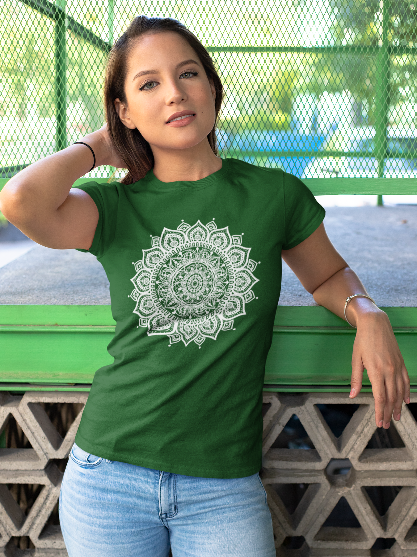 Mandala Version:1 Bottle Green T-Shirt