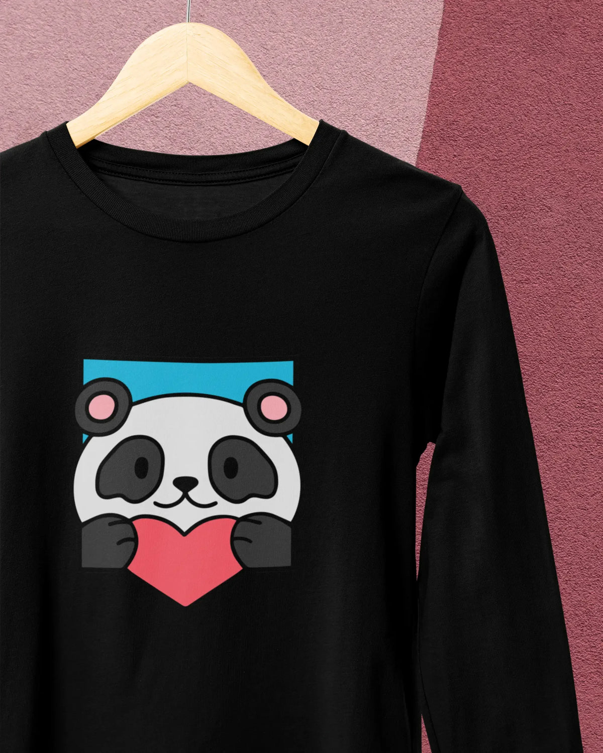 Women's Full Sleeve T-Shirt: Panda Love You - Cotton Canvas
