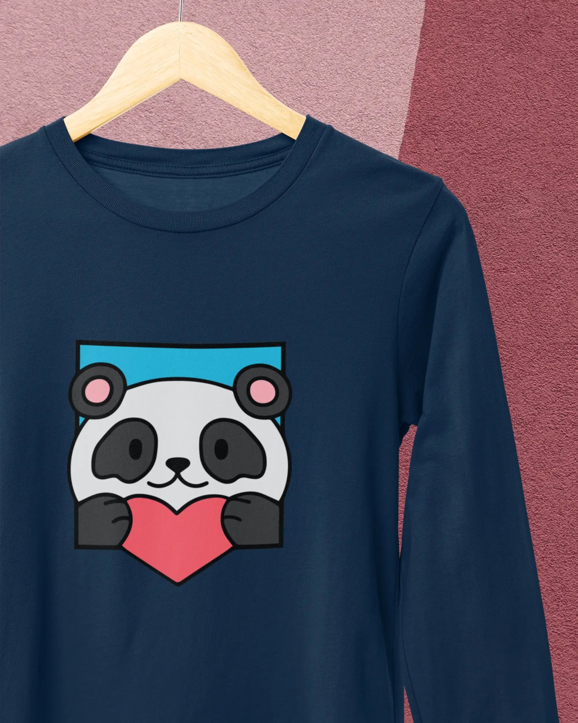 Women's Full Sleeve T-Shirt: Panda Love You - Cotton Canvas