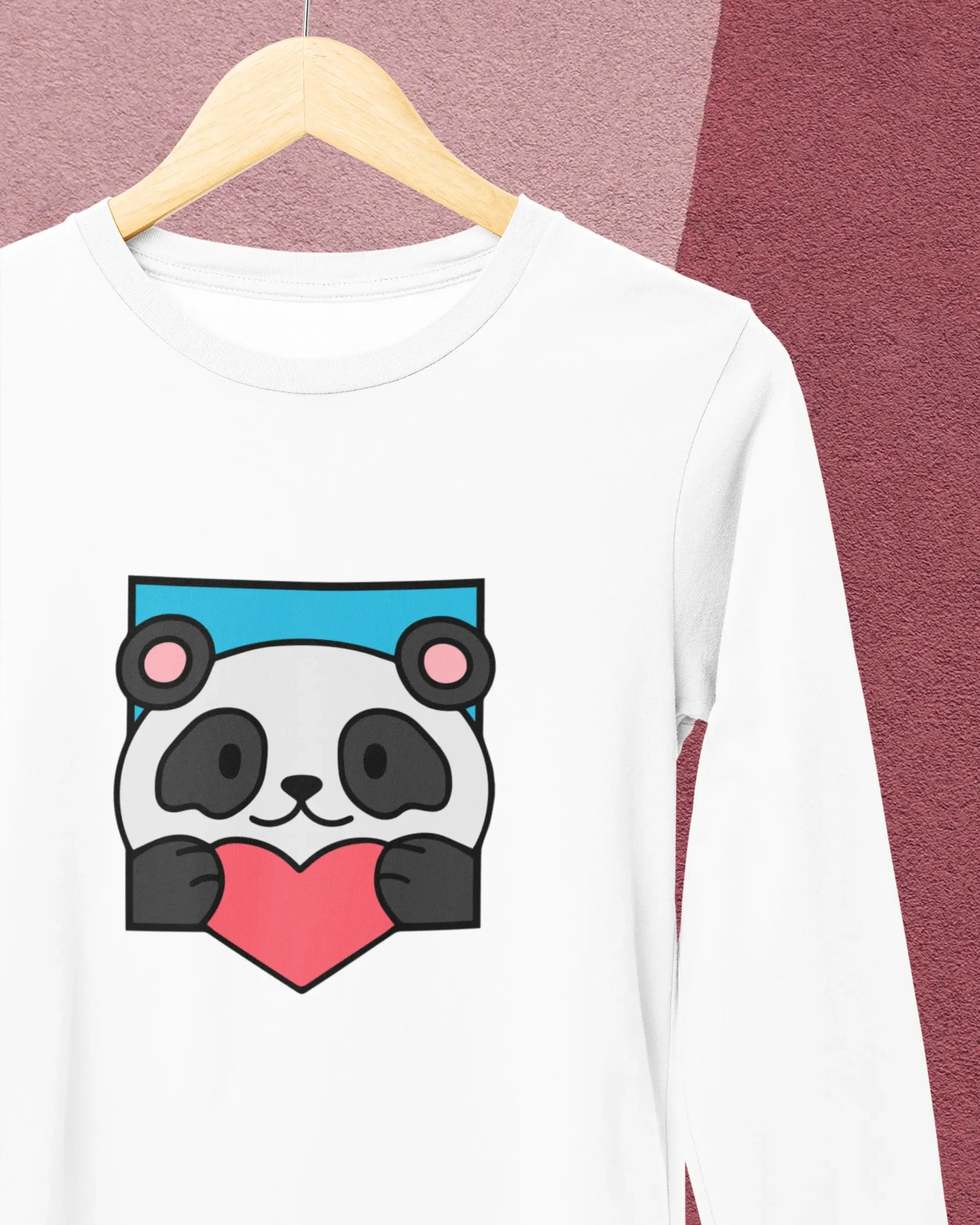 Women's Full Sleeve T-Shirt: Panda Love You - Cotton Canvas